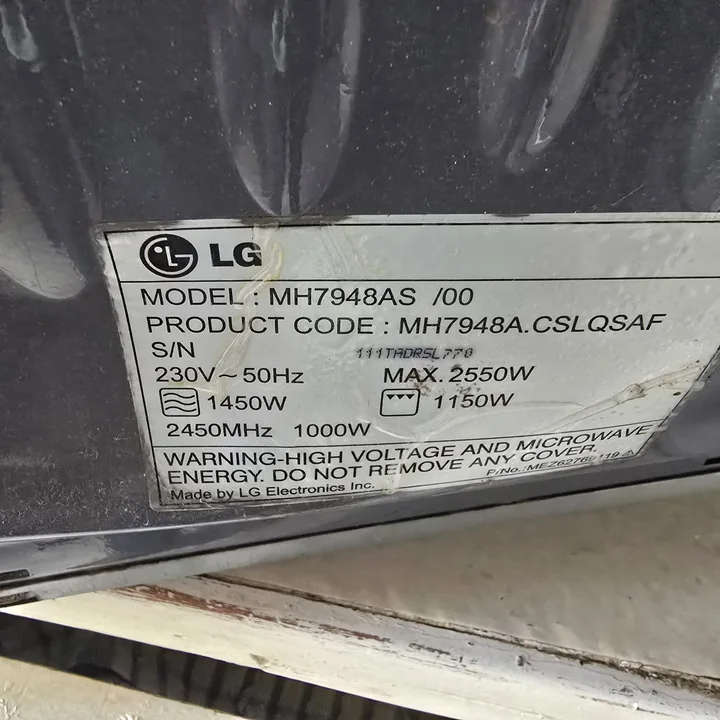 LG microwave rating label, model MH7948AS